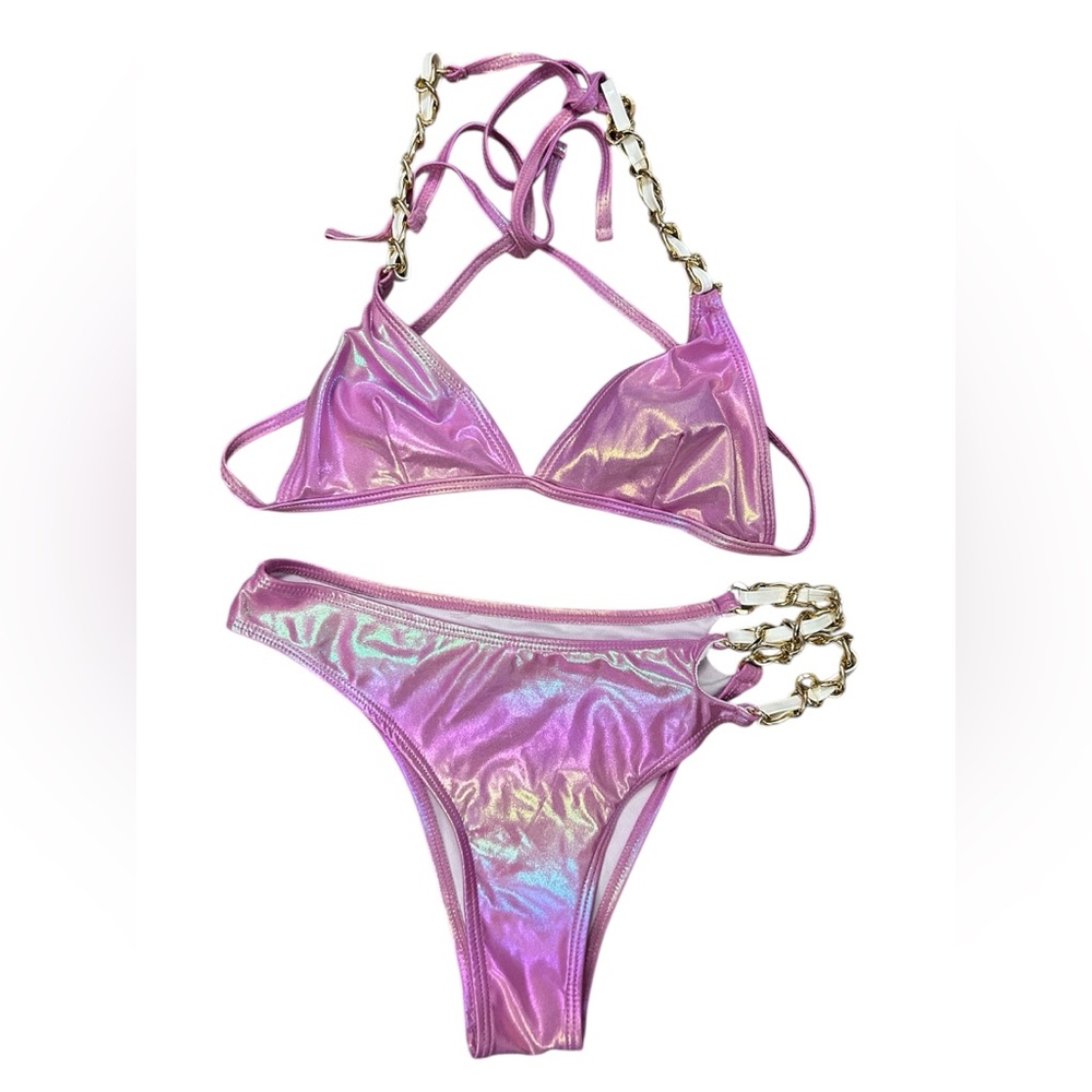 SHEIN Pink Metallic Chain Bikini Set – Size S